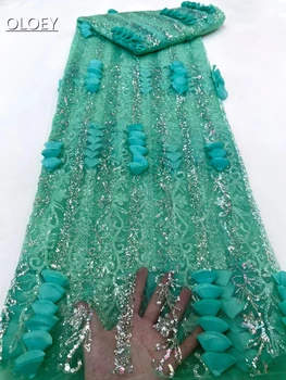 Высококачественная роскошная французская кружевная ткань с цветочной вышивкой в африканском нигерийском стиле с блестками для свадебного платья XC5458