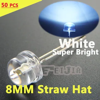 50шт 8 мм Соломенная шляпа Белая светодиодная лампа из бисера белого света 15000 МКД 0,5 Вт F8 мм диодный индикатор освещает Бесплатную доставку