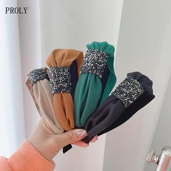 PROLY, Новая модная женская лента для волос, широкая боковая повязка со стразами, классический Тюрбан для взрослых, повседневные аксессуары для волос Для девочек