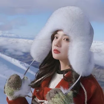 2023, Новинка осенне-зимнего сезона, Женская Высококачественная шапка из лисьей шерсти, Модная Теплая Меховая защита ушей Lei Feng