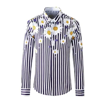 2023 Весенне-Летняя Мужская рубашка с длинными рукавами и принтом подсолнуха в полоску, Повседневные деловые рубашки Drerss, тонкая социальная уличная одежда Camisa