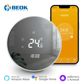 Beok Tuya Wifi Умный термостат Газовый котел с подогревом пола, регулятор температуры программируемый Работает с Alice, Alexa, Google